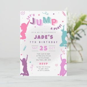 Girls Jump Party Birthday Invite Trampoline Theme