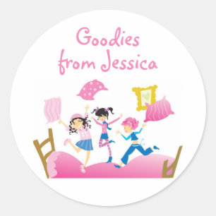 Girls Jumping on Bed Sleepover Slumber Party Classic Round Sticker