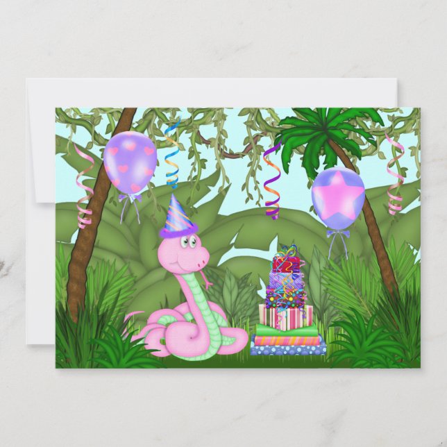 Girls Jungle Pink Snake Birthday Party Invitation (Front)