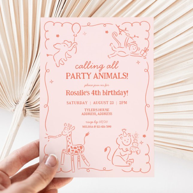 Girls Jungle Zoo Safari Animals Birthday Invitation (Girls Safari Jungle Party Animals Birthday Invite)