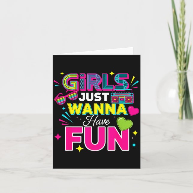Girls Just W Have Fun Retro 70's 80's 90's Women P Card (Front)