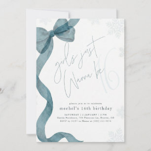 Girls Just Wanna Be 16   Winter Bow Birthday Invitation
