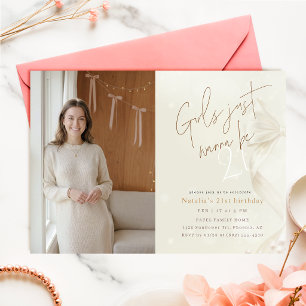 Girls Just Wanna Be 21   Bow Girl Photo Birthday Invitation