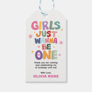 Girls Just Wanna Be One 1st Birthday Favours Gift Tags