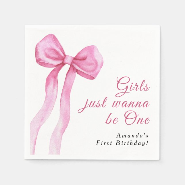 Girls just wanna be One 1st Birthday Party Napkin (Front)