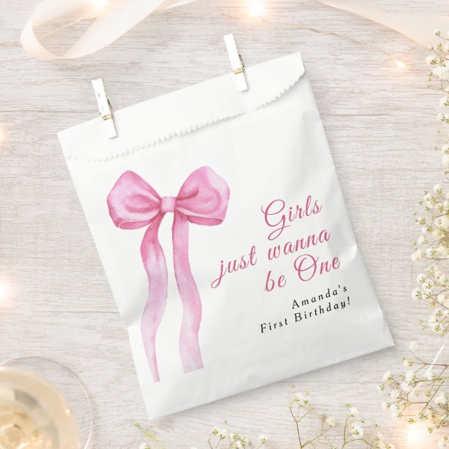 Girls just wanna be One 1st Birthday thank you Favour Bags (Clipped)