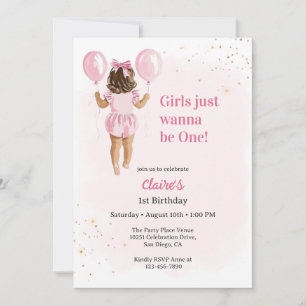 Girls Just Wanna Be One Aesthetic 1st Birthday Invitation