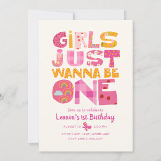 Girls Just Wanna Be One Birthday Party Invitation