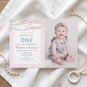 Girls Just Wanna Be One Birthday Party Invitation