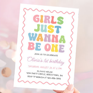 Girls Just Wanna Be One Colorful Birthday Invitation
