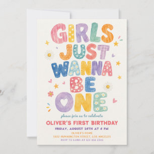 Girls Just Wanna Be One Colourful Birthday Invitation