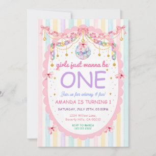 Girls just wanna Be One Disco Ball Birthday Party Invitation