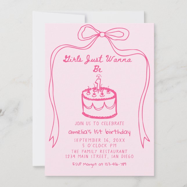 Girls Just Wanna Be ONE first birthday Invitation (Front)