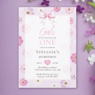 Girls Just Wanna Be One Floral Fancy One Birthday Invitation