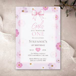 Girls Just Wanna Be One Floral Fancy One Birthday Invitation
