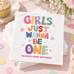 Girls Just Wanna Be One Hand Drawn First Birthday Napkin