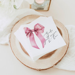 Girls just wanna be One Pink Bow 1st birthday Napkin