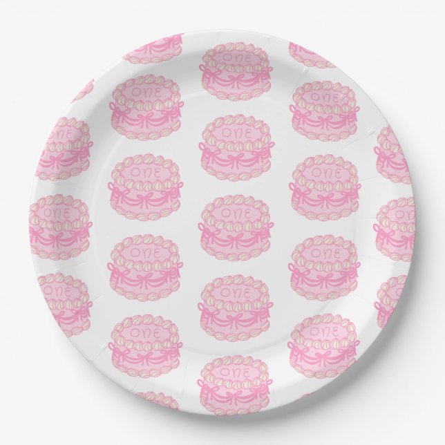 Girls Just Wanna Be One Pink Bow Birthday Paper Plate (Front)