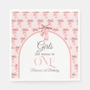 Girls Just Wanna be ONE Pink Bow First Birthday Napkin