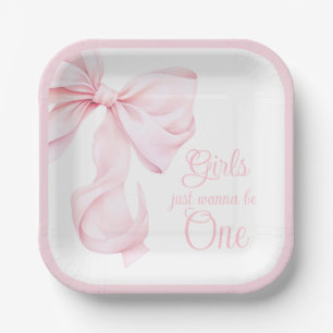 Girls just wanna be One Pink Bow Paper Plate
