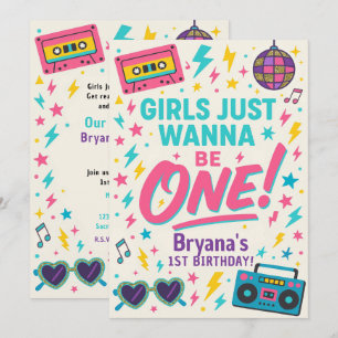 Girls just wanna be ONE Pop 1st Birthday Party Invitation