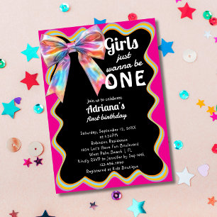 Girls Just Wanna Be One Retro 1st Birthday Party Invitation
