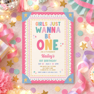 Girls Just Wanna Be One Whimsical 1st Birthday  Invitation