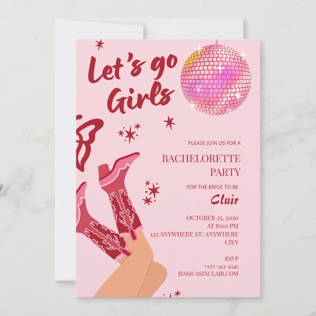 Girls Just Wanna Have Fun Pink Bachelorette Party Invitation (Front)