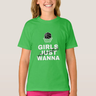 Girls Just Wanna Play Basketball Funny Quote Ball  T-Shirt