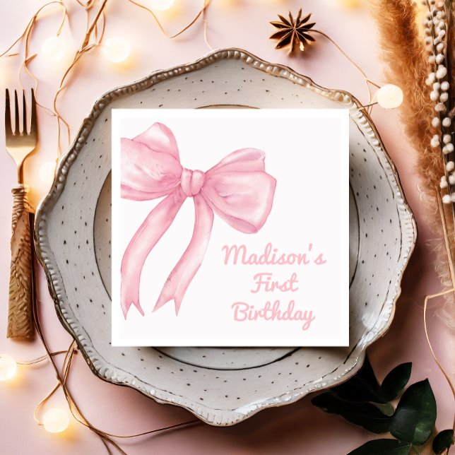 Girls Just Wanne Be One Pink Bow Coquette Birthday Napkin (Creator Uploaded)