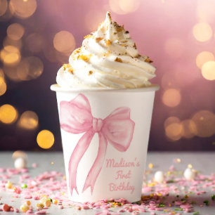Girls Just Wanne Be One Pink Bow Coquette Birthday Paper Cups