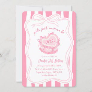 Girls Just Want to Be One Vintage Cake Birthday  Invitation