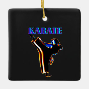 Girls Karate Abstract Blur Ceramic Ornament