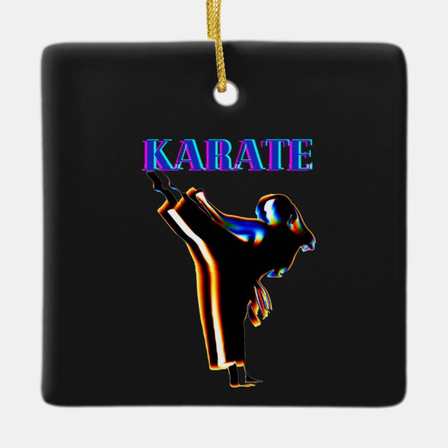 Girls Karate Abstract Blur Ceramic Ornament (Front)