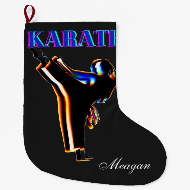 Girls Karate Abstract Blur Large Christmas Stocking (Front)