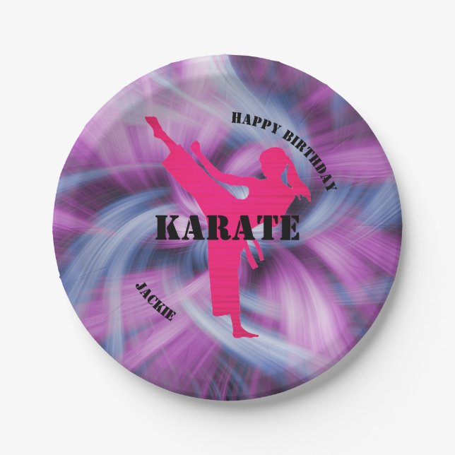 Girls Karate Birthday Party Paper Plates (Front)