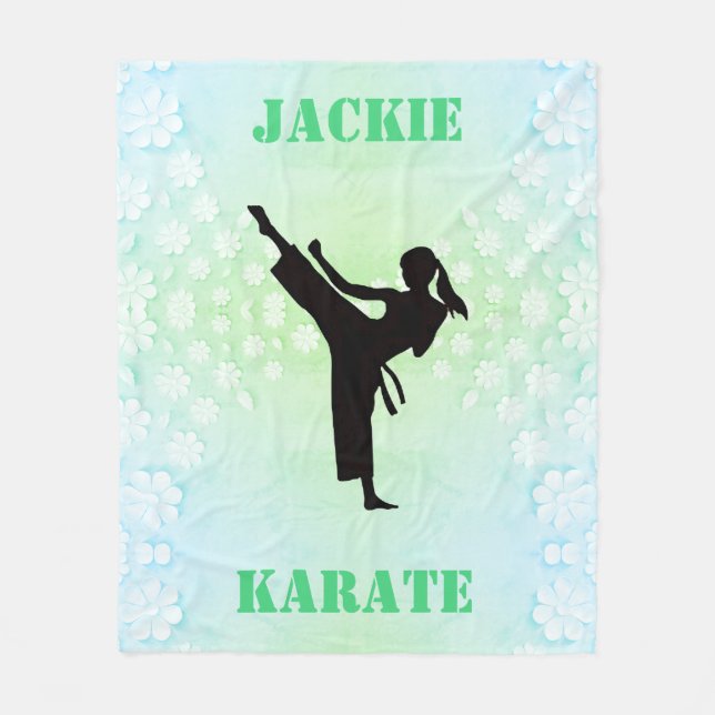 Girls Karate Floral Fleece Blanket (Front)