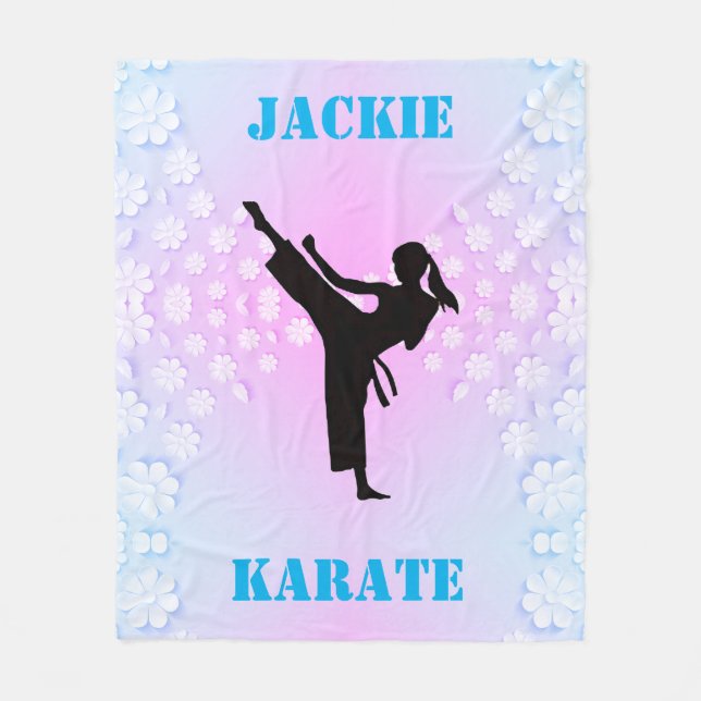 Girls Karate Floral Fleece Blanket (Front)
