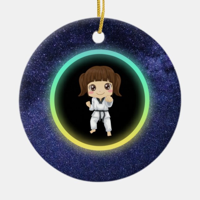 Girls Karate Galaxy   Ceramic Tree Decoration (Front)