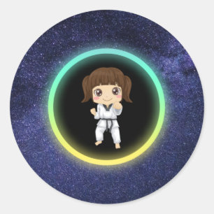 Girls Karate Galaxy  Classic Round Sticker