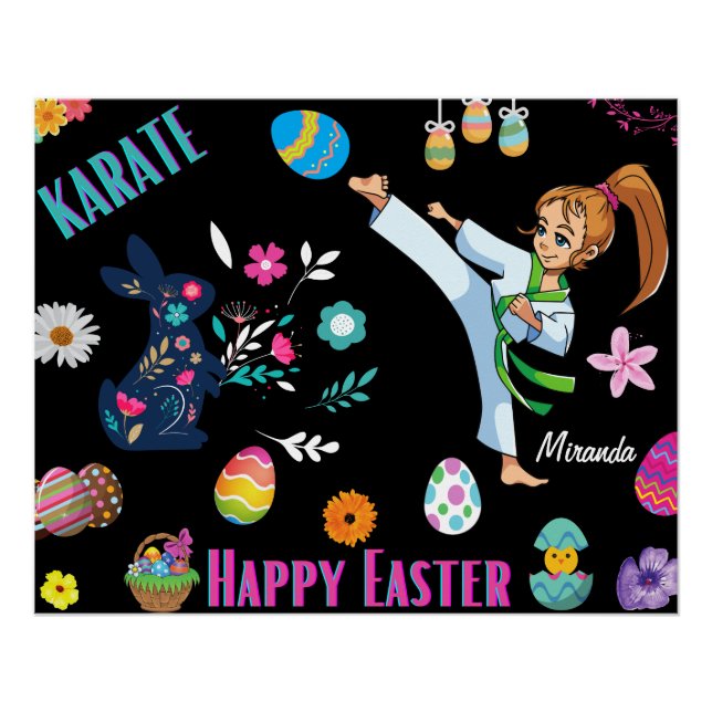 Girls Karate Happy Easter Decorative  Poster (Front)