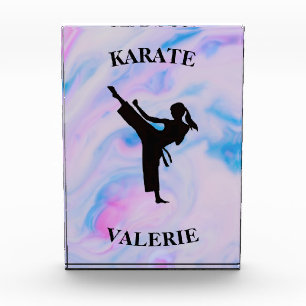 Girls Karate Pastel Swirl Photo Block