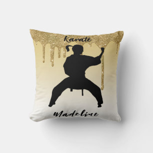 Girls Karate Stance Gold Glitter Drip Ombre   Cushion