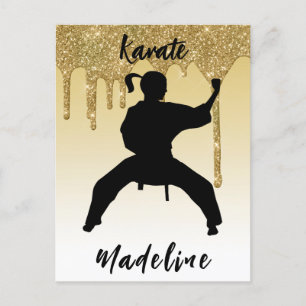 Girls Karate Stance Gold Glitter Drip Ombre     Postcard