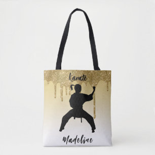 Girls Karate Stance Gold Glitter Drip Ombre     Tote Bag