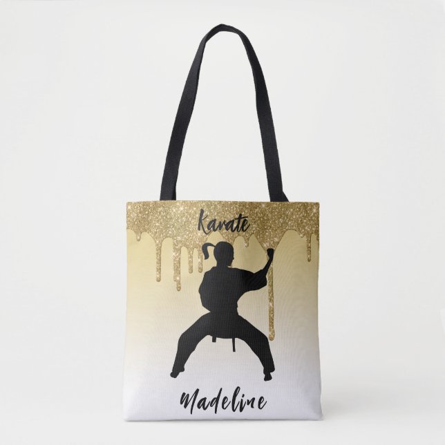 Girls Karate Stance Gold Glitter Drip Ombre     Tote Bag (Front)