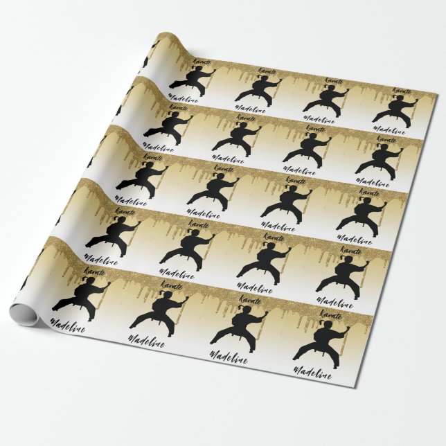 Girls Karate Stance Gold Glitter Drip Ombre    Wrapping Paper (Unrolled)