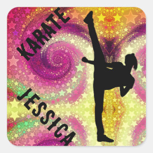 Girls Karate Tropical Swirl High Kick  Square Sticker