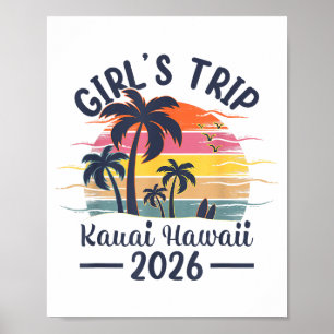 Girls Kauai Hawaii Beach Trip Vintage Poster