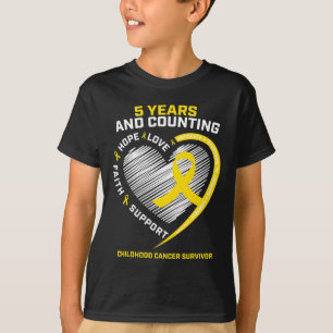 Girls Kids Boys 5 Year Gold Childhood Cancer Survi T-Shirt